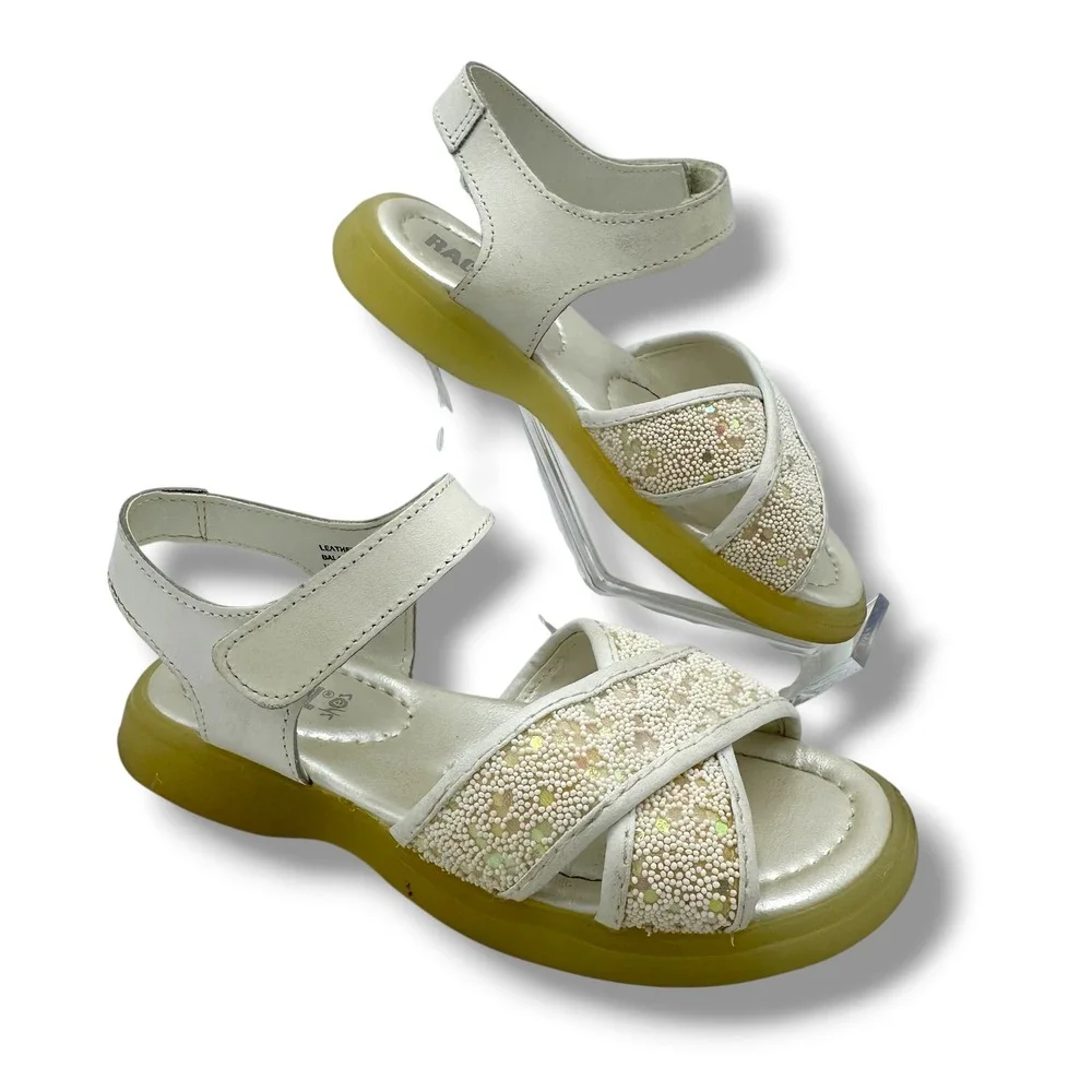 Rachel Shoes Girls White Beaded Sequin Strappy Sandals Spain Made Size 10